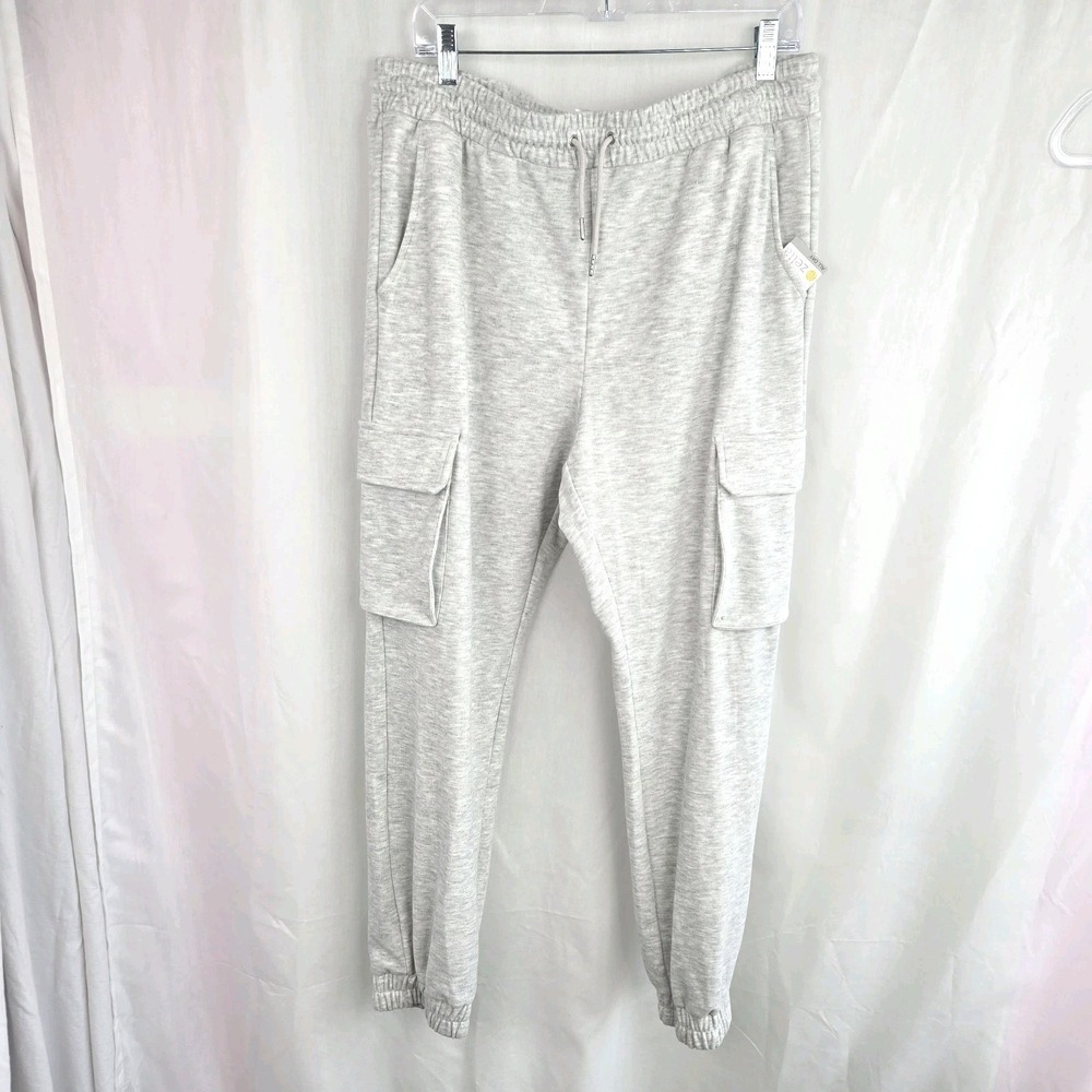 Zella Cozy Utility Cargo Joggers Ivory Dove Heather Size L Pants Loungewear